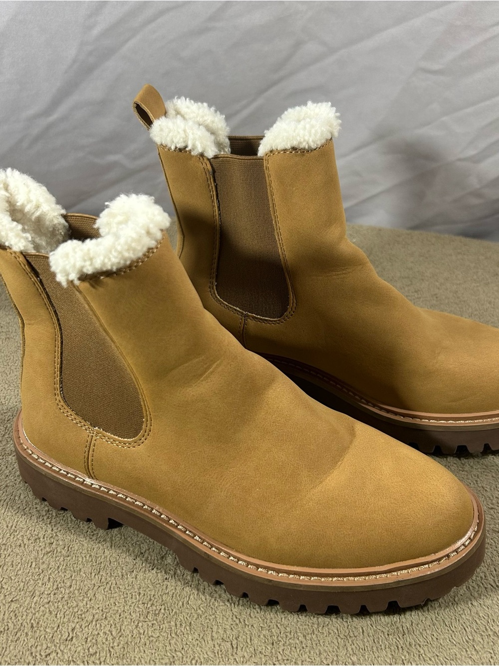 J. Crew Tan Chelsea‎ Boots with Shearling Collar